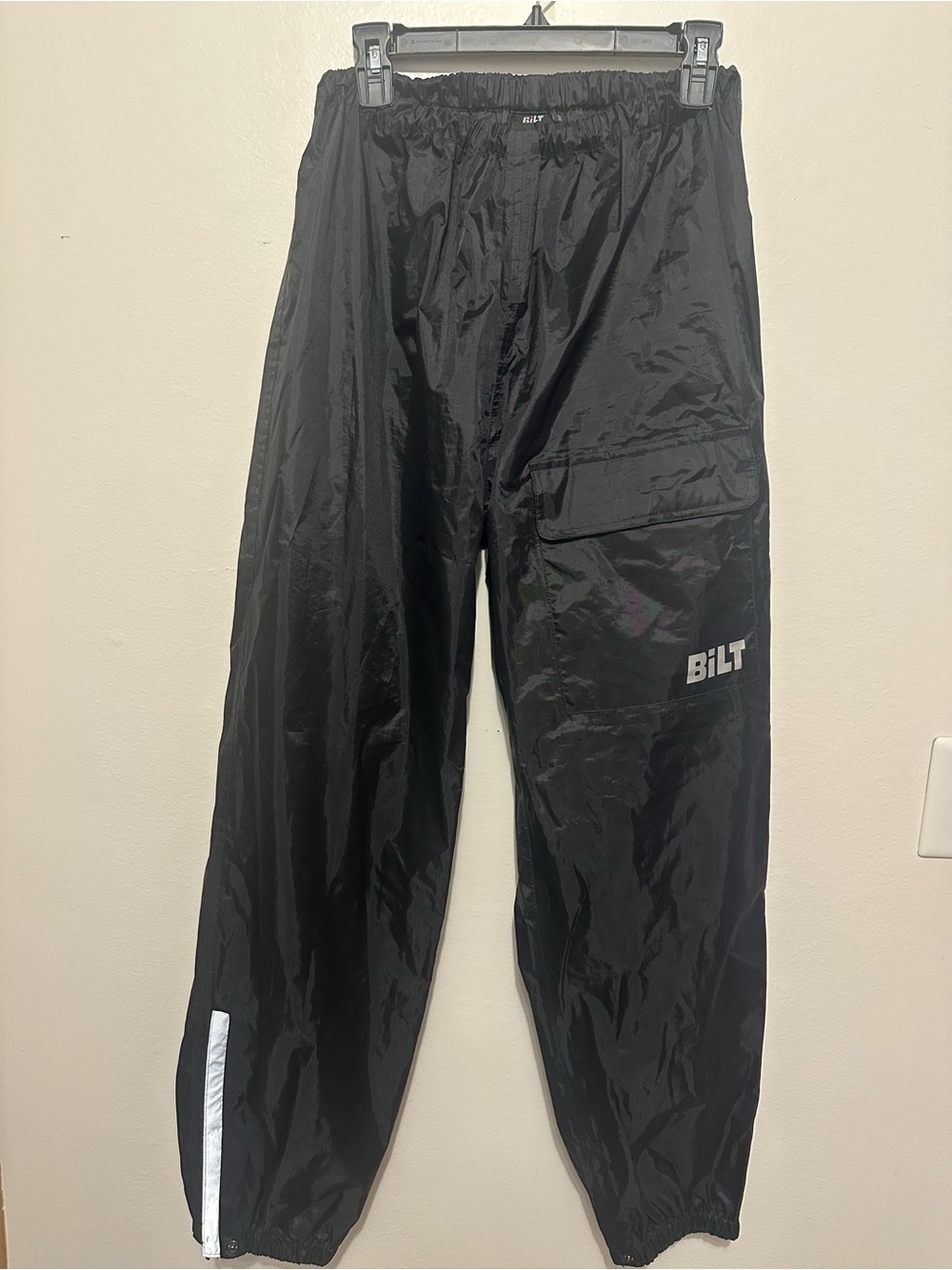 BILT Motorcycle Rain Pants Black Waterproof Reflective Cargo Overpants Medium